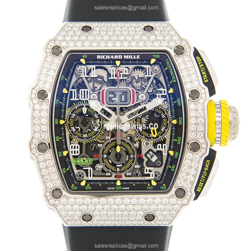 Richard Mille RM11-03 - Auto - 18kt White Gold - Diamond - Silver Dial - Black Leather Buckle